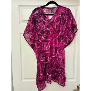 Azur Sheer Kaftan Dress One Size Purple Pink Boho Cover Up Tunic